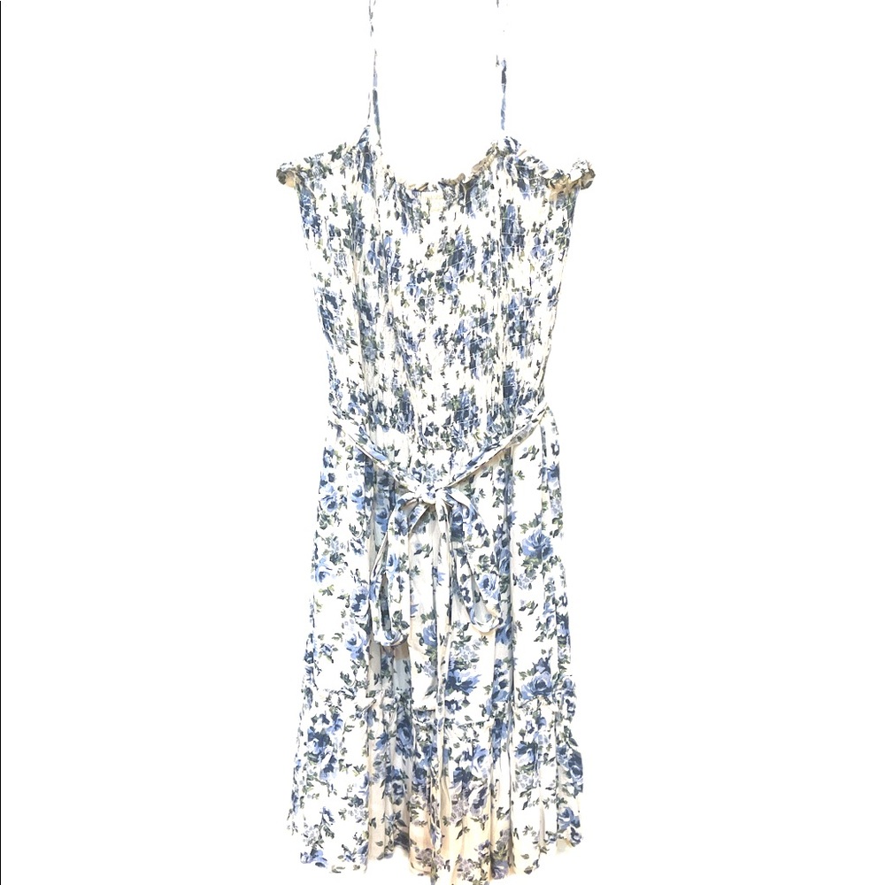 Row A blue and white smocked floral dress NWT